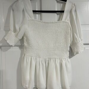 Elegant White Smocked Women's Top